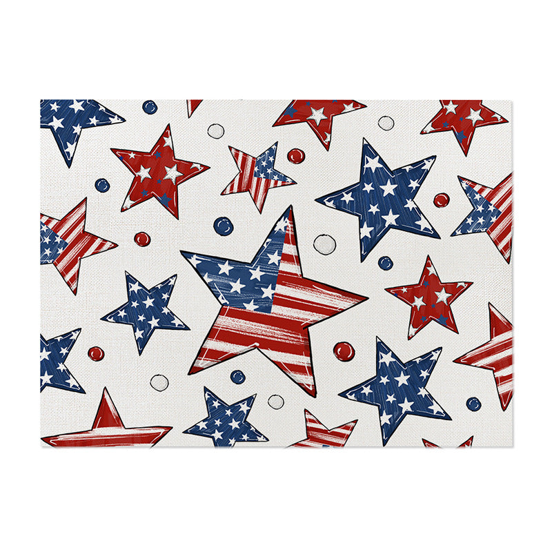 Patriotic Cotton-Linen Table Placemat with Americana Star Print