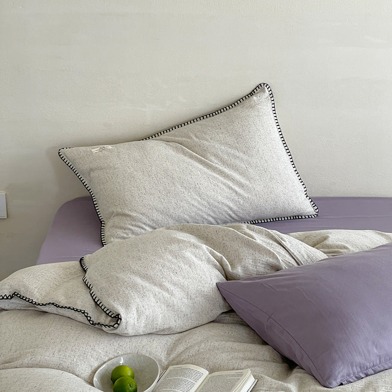 Natural mix bedding set made of linen-cotton with contrasted piping