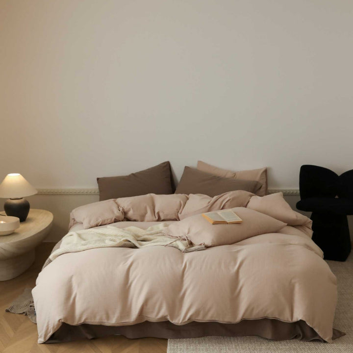 Breathable stonewashed bed linen set made of cotton-linen blend