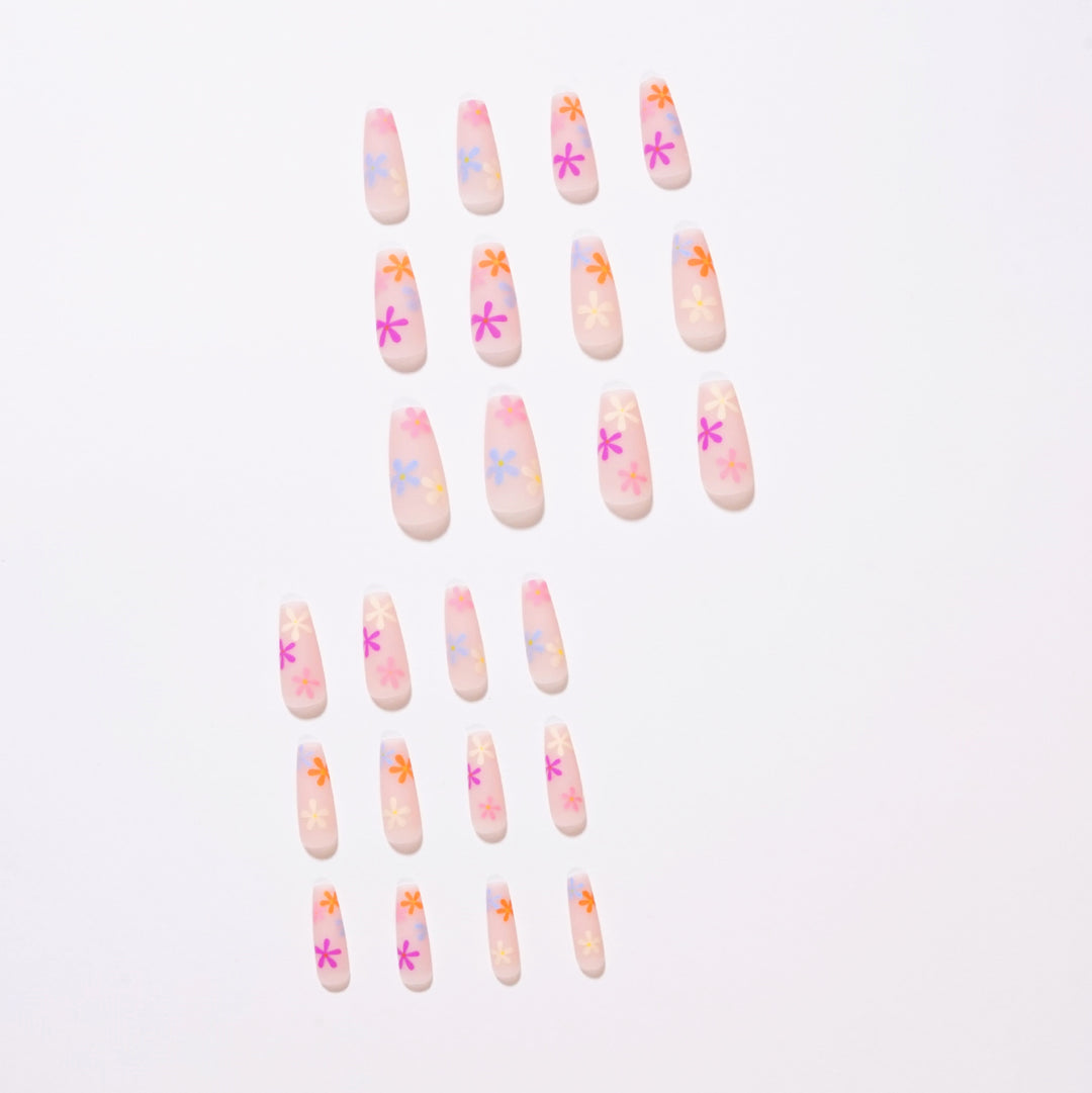 Artificial nail extensions with colorful floral pattern Stornfield