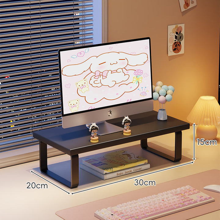 Elevated Monitor Riser Stand with Wood-Effect Top Metal Frame and Under-Shelf Storage