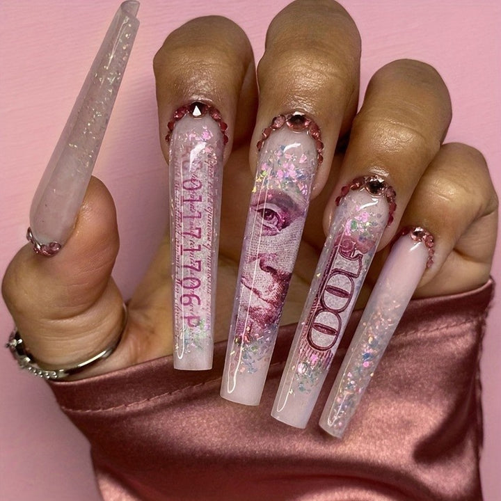 Glamorous artificial nail set with sparkling rhinestones and cross decorations Stornfield