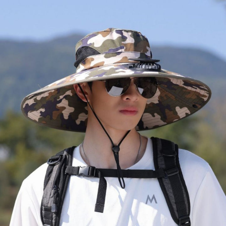 tactical fishing hat with wide brim, mesh ventilation and adjustable chin strap Stornfield