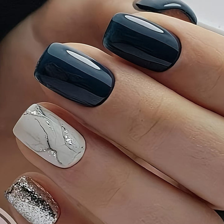 Elegant Marble and Glitter Press-On Nails Stornfield
