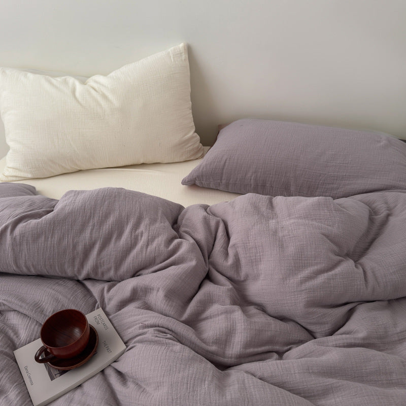 Washed Cotton Gauze Textured Duvet Cover Set with Deep-Pocket Fitted Sheet