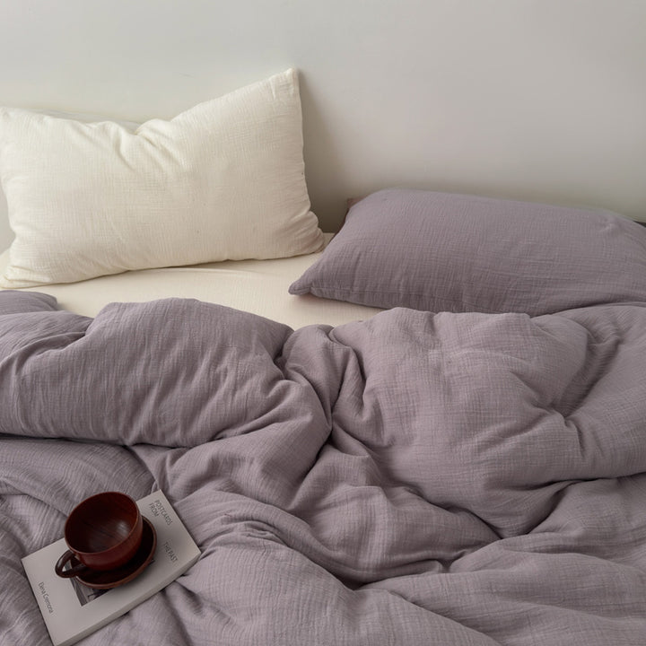 Washed Cotton Gauze Textured Duvet Cover Set with Deep-Pocket Fitted Sheet