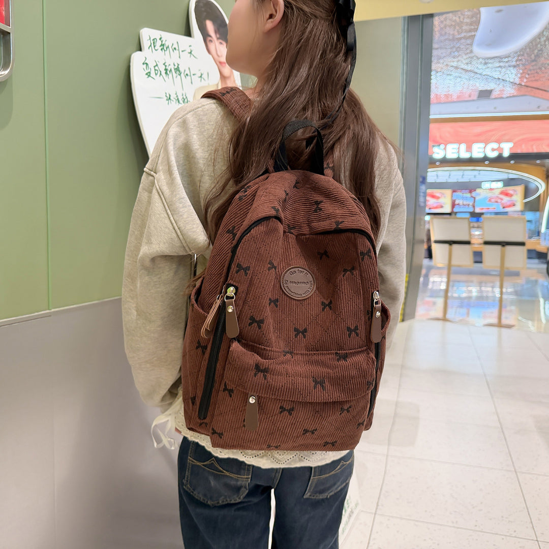Bow-Embellished Corduroy Backpack Stornfield