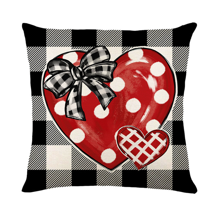 Square Cotton-Linen Decorative Pillow Cover with 'Hugs & Kisses' Handlettered Script and Laurel Accent
