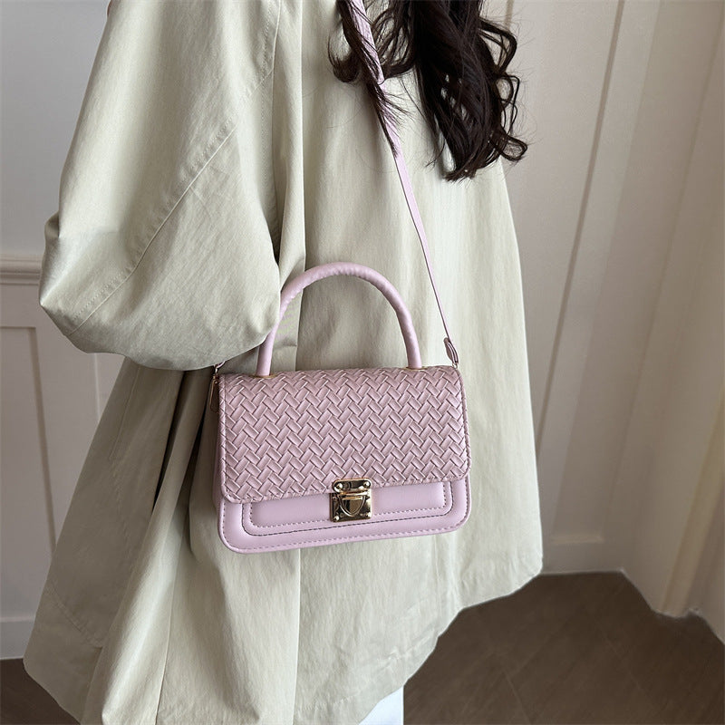 Woven Leather Handheld Satchel