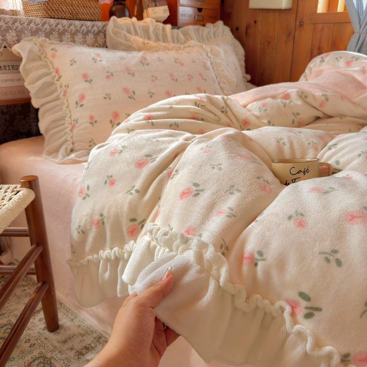Plush Floral Sherpa Throw Blanket