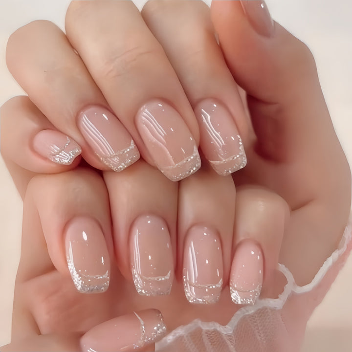 Glittering French Tip Press-On Nails Stornfield
