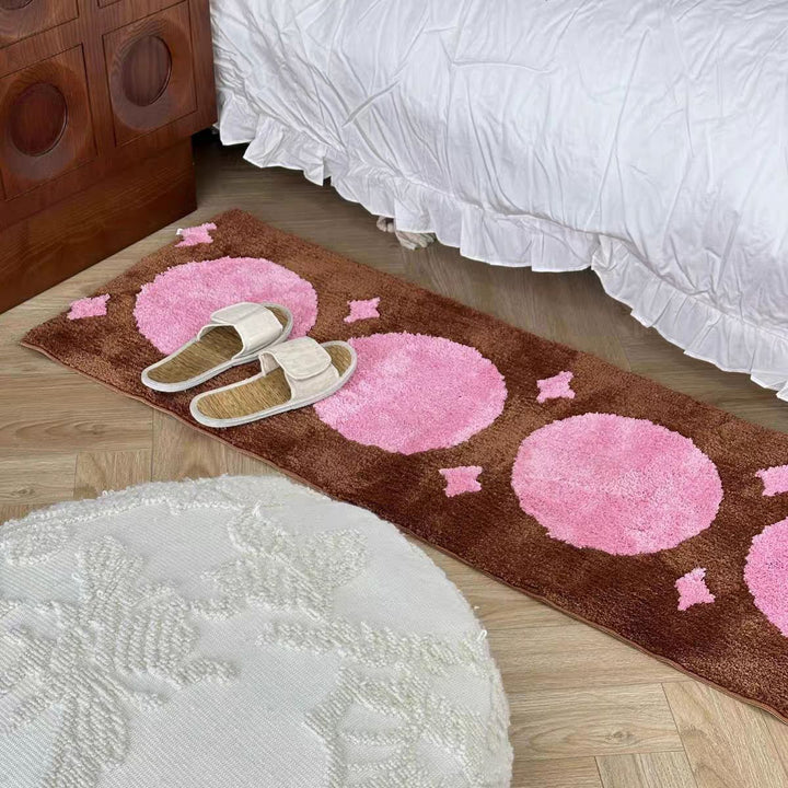 Shag Tufted Rectangular Runner Rug with Pastel Abstract Oval Motif