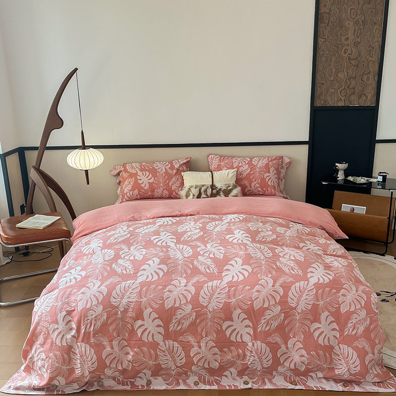 Reversible Cotton Floral Duvet Cover Set with Button Closure & Matching Pillow Shams