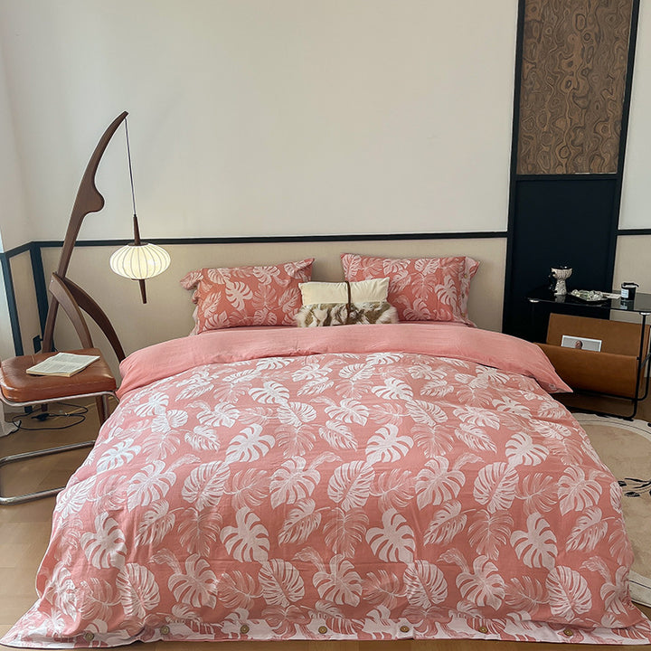 Reversible Cotton Floral Duvet Cover Set with Button Closure & Matching Pillow Shams