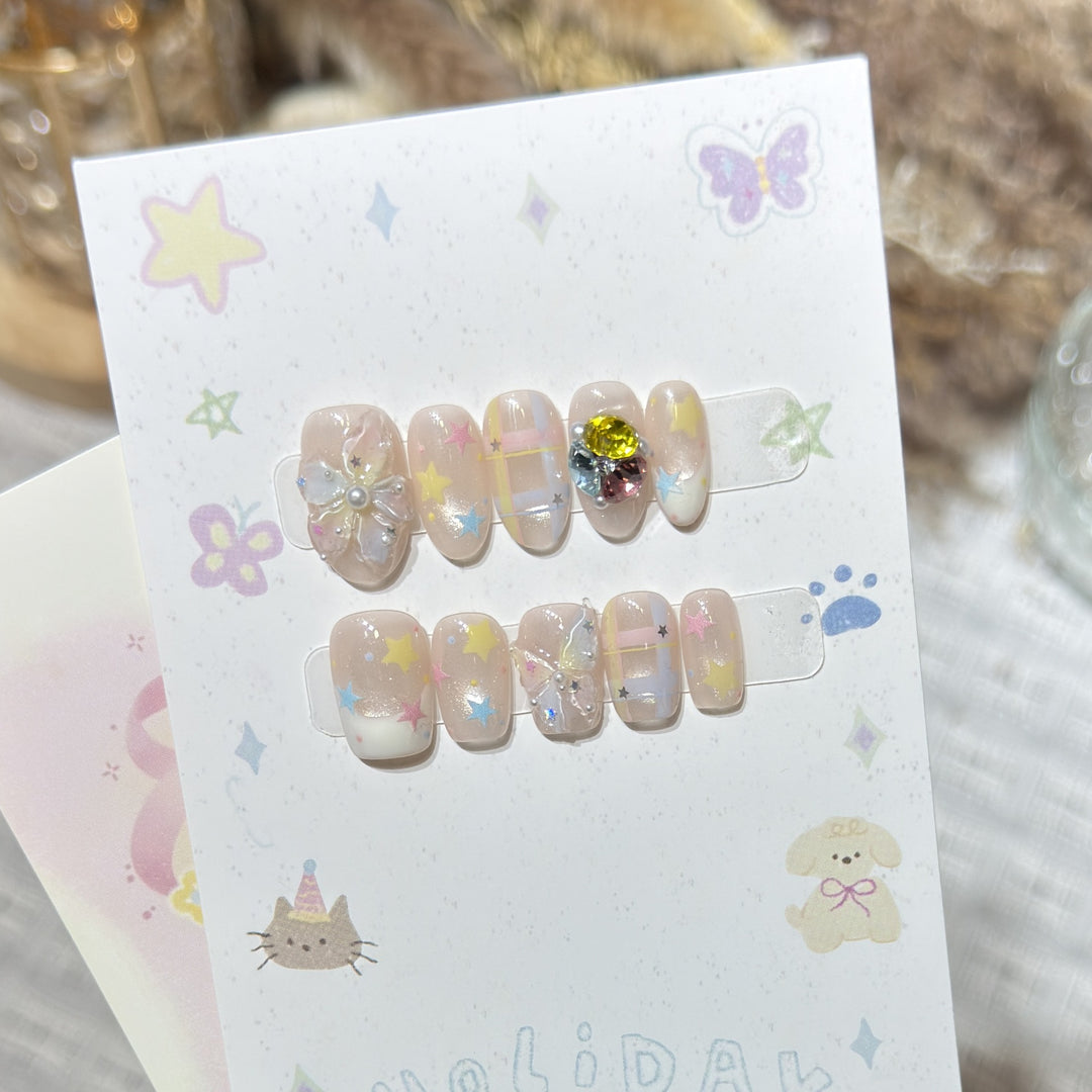 Decorative Press-On Nail Art Set with Gem Accents Stornfield