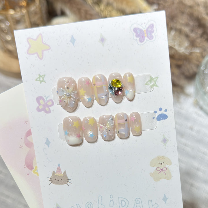 Decorative Press-On Nail Art Set with Gem Accents Stornfield