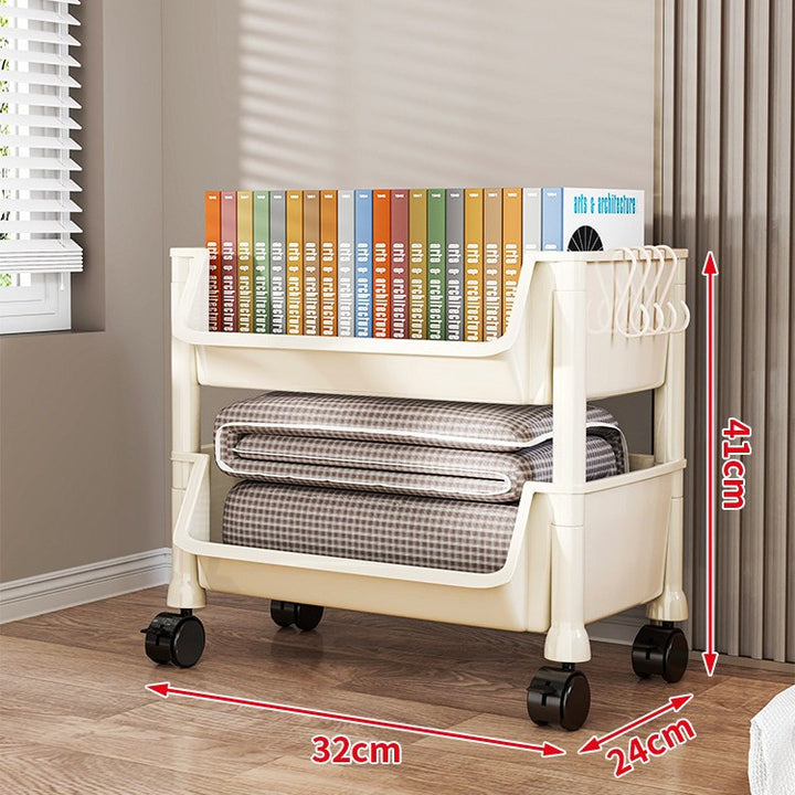 Compact Two-Tier Rolling Storage Cart with Removable Bins and Swivel Casters