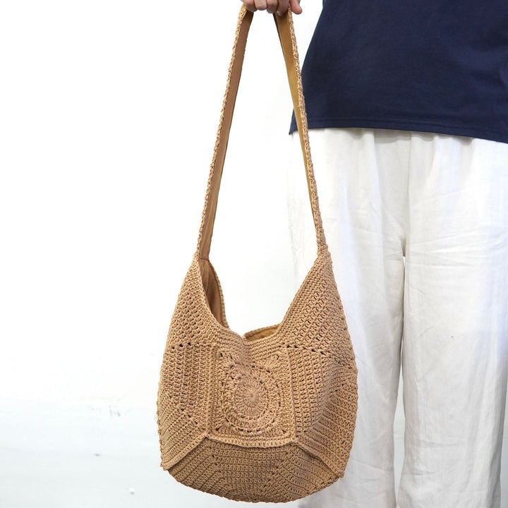 Handmade tote bag with artistic crochet pattern Stornfield