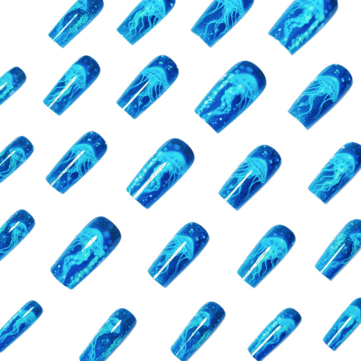 Glittering artificial nails with luminous jellyfish motif Stornfield