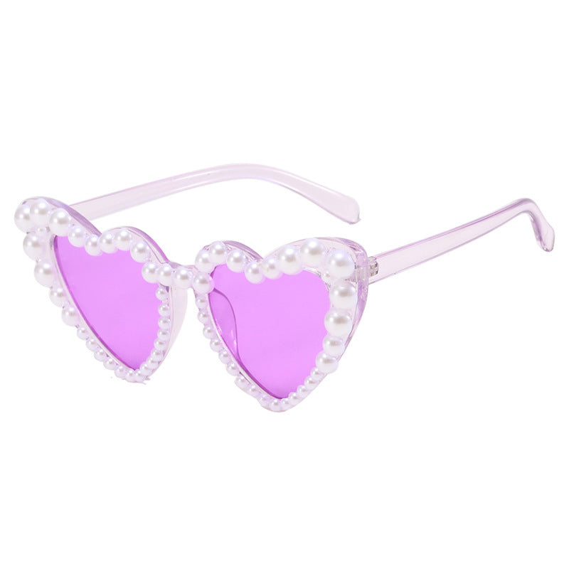 Women's Heart-Shaped Sunglasses with Pearl-Embellished Frame Stornfield