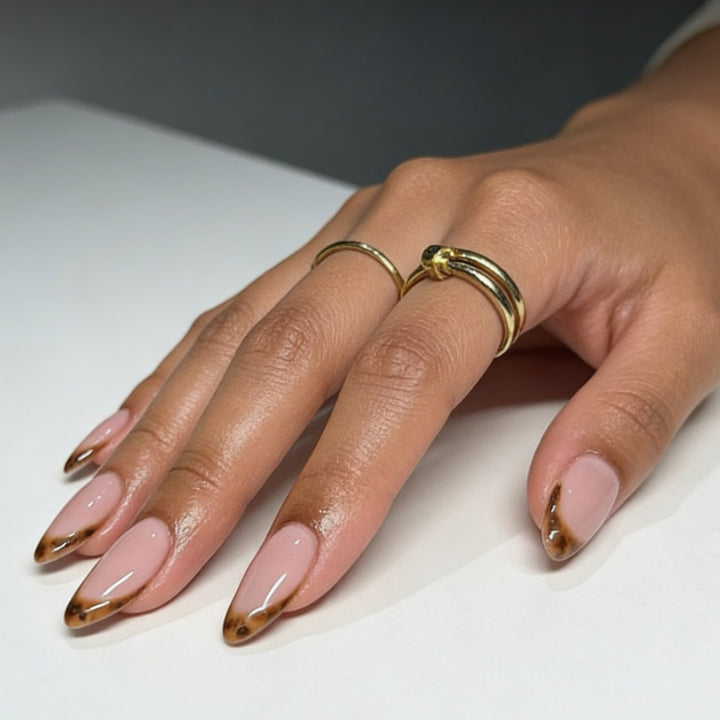 Almond-Shaped Press-On Nails with Elegant Brown Tips Stornfield