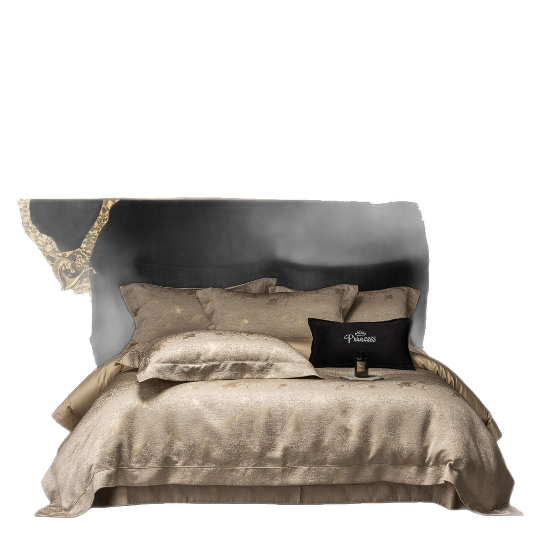 Luxurious satin bedding set with structured crocodile embossing and hotel closure
