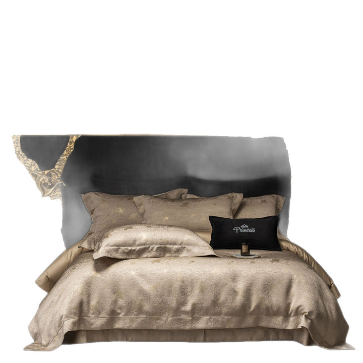 Luxurious satin bedding set with structured crocodile embossing and hotel closure