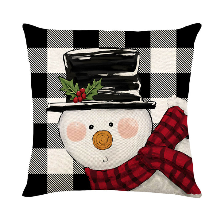 Festive Buffalo-Check Santa Portrait Decorative Cushion Cover with Concealed Zipper