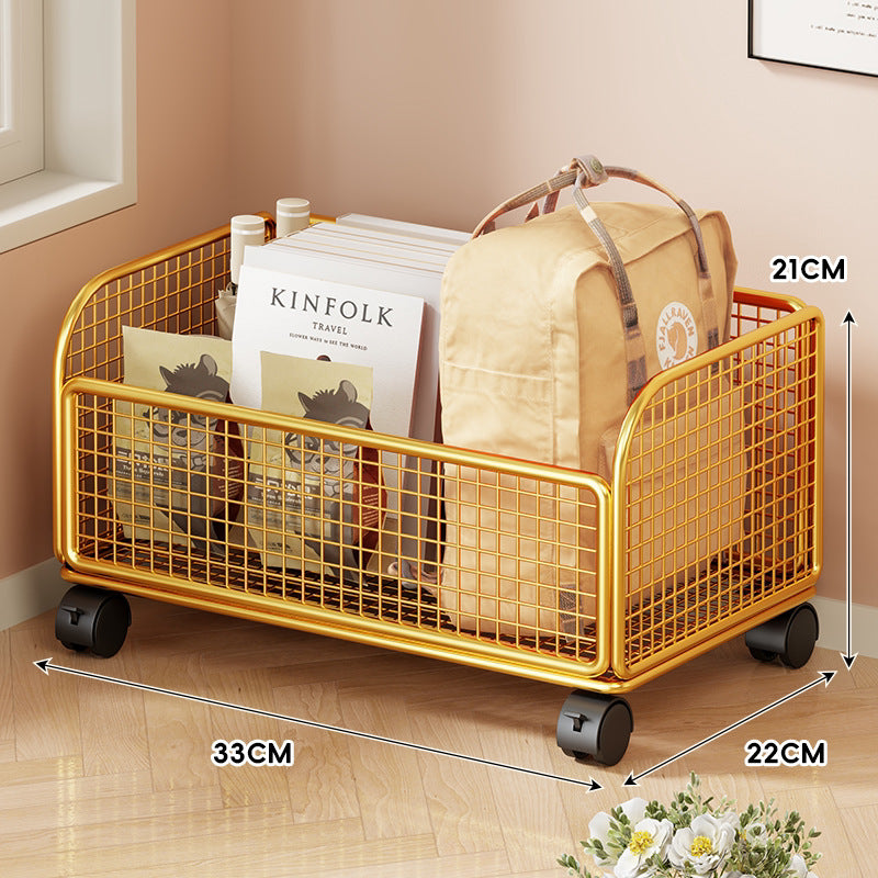 Low-Profile Metal Wire Under-Desk Rolling Storage Bin with Grid Panels