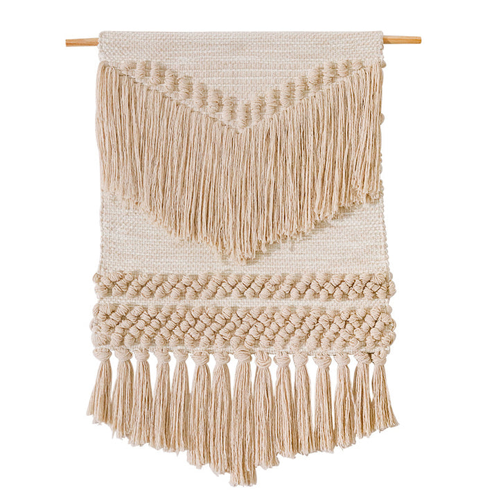 Woven Boho wall tapestry with macrame fringes and handcrafted textured relief Stornfield