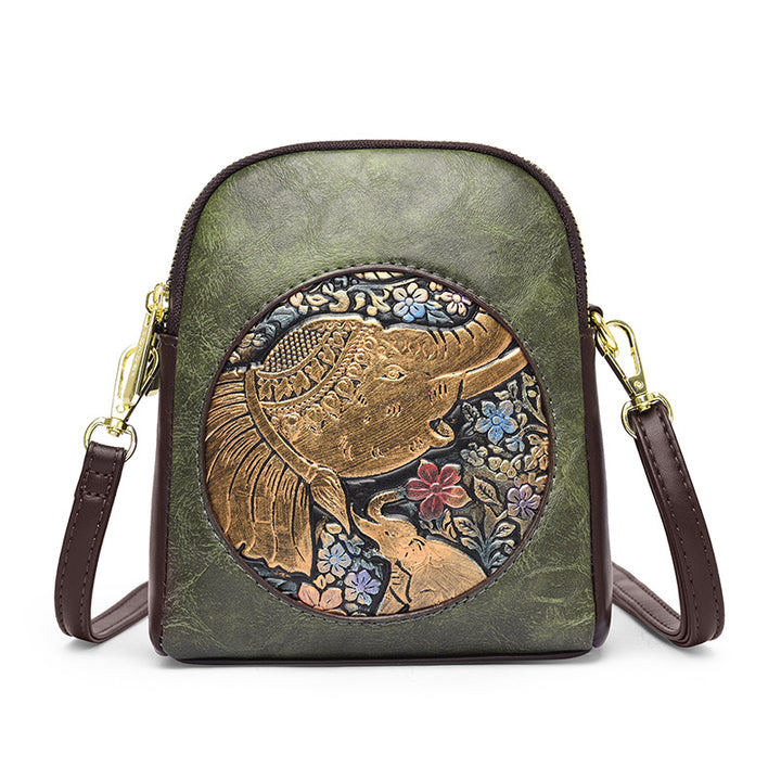 Artistic Embossed Leather Crossbody Bag