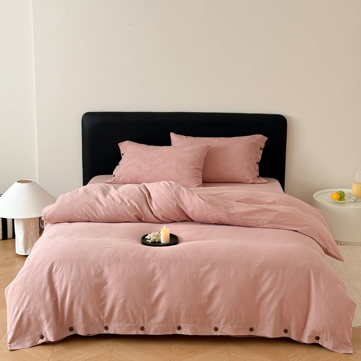 Washed Cotton Button-Closure Duvet Cover Set with Envelope Pillowcases