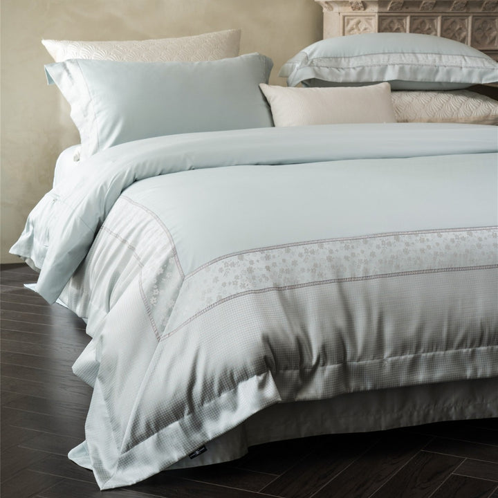 Cotton Sateen Duvet Cover Set with Embroidered Border and Pillow Shams