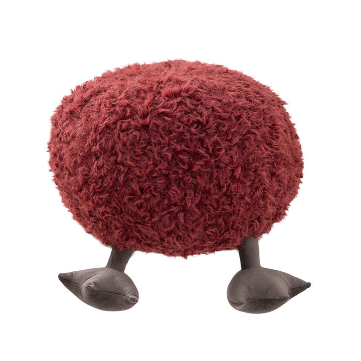 beef plush seat pouf with synthetic fur cover and decorative fabric legs