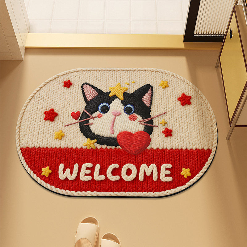 Cute Cartoon Cat-Themed Plush Bath Mat