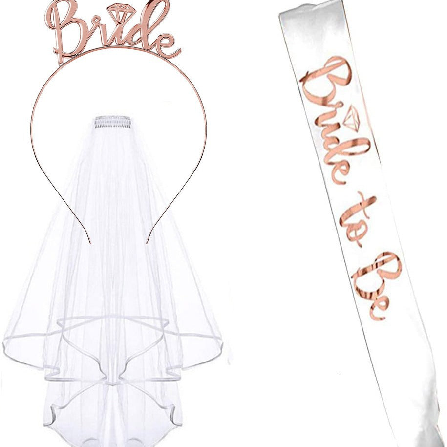 Women's bridal accessories set with shimmering veil and personalized sash Stornfield