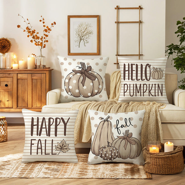 Square Cotton-Linen Polka Dot Pumpkin Fall Decorative Throw Pillow Cover