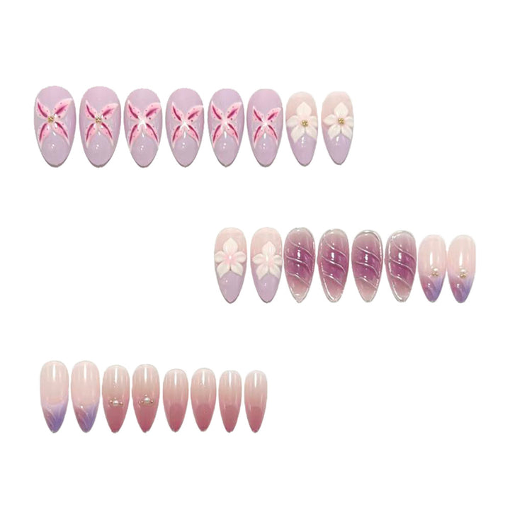 Exquisite Artificial Nails with Floral Design and Glitter Accents Stornfield