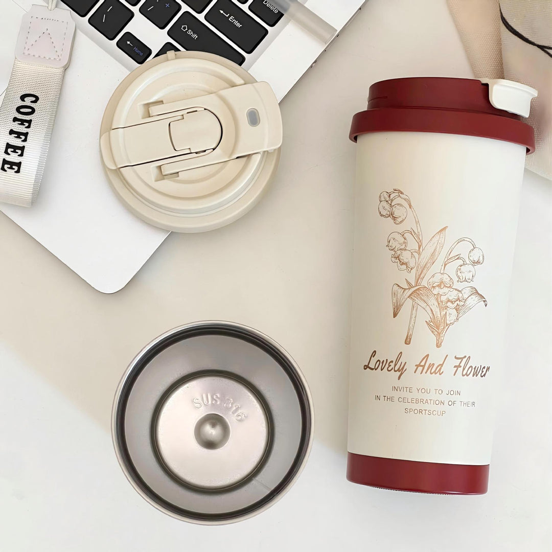 Women Travel Mug with Elegant Flower Illustration Stornfield