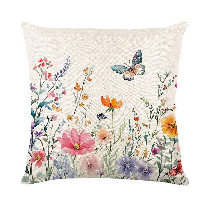 Watercolor Wildflower Linen Throw Pillow Cover
