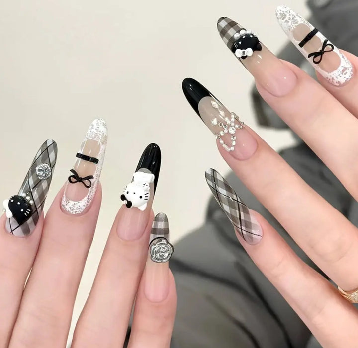 Artistic Cat-Themed Press-On Nail Set Stornfield
