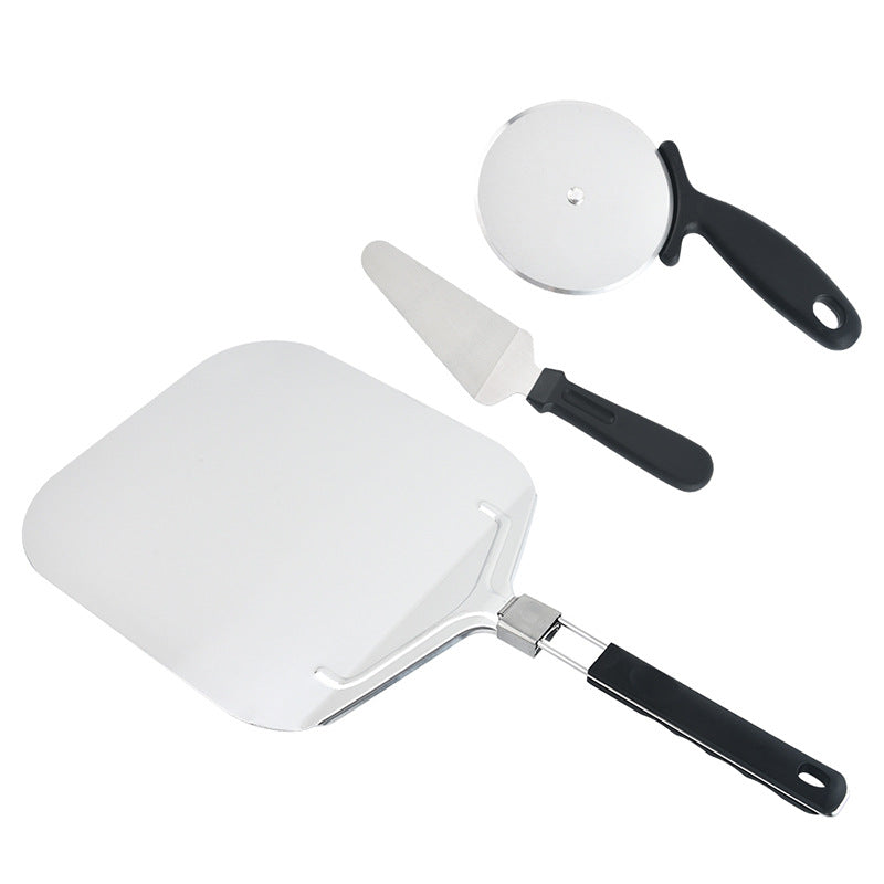 long-handled perforated pizza peel set with wooden handle stainless steel cutter and triangle server Stornfield