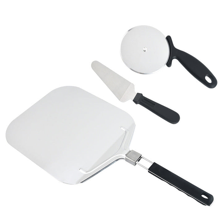 long-handled perforated pizza peel set with wooden handle stainless steel cutter and triangle server Stornfield