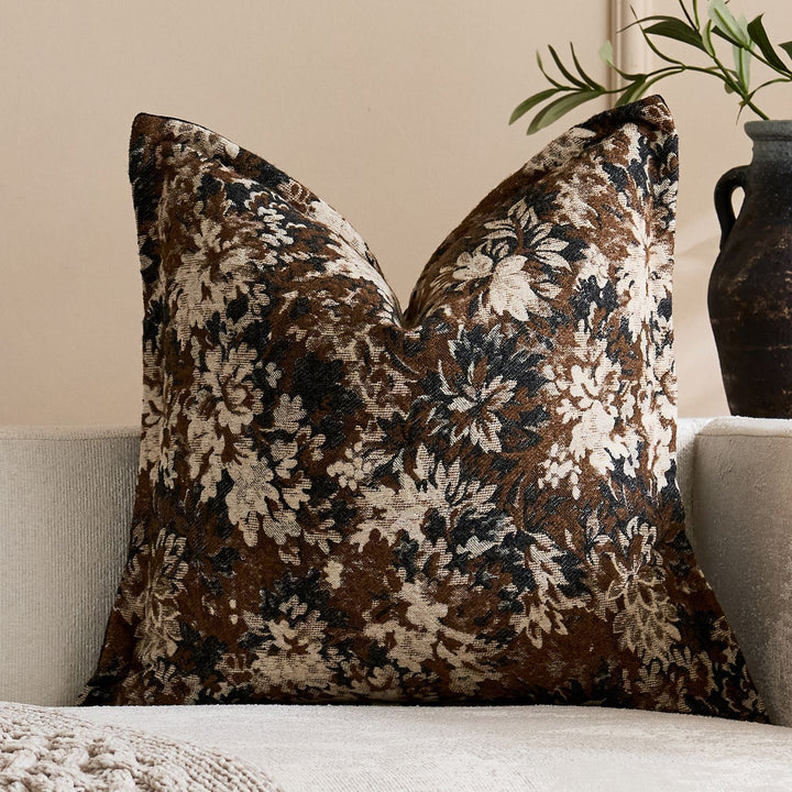 Oversized Jacquard Floral Velvet Throw Pillow Cover with Hidden Zipper