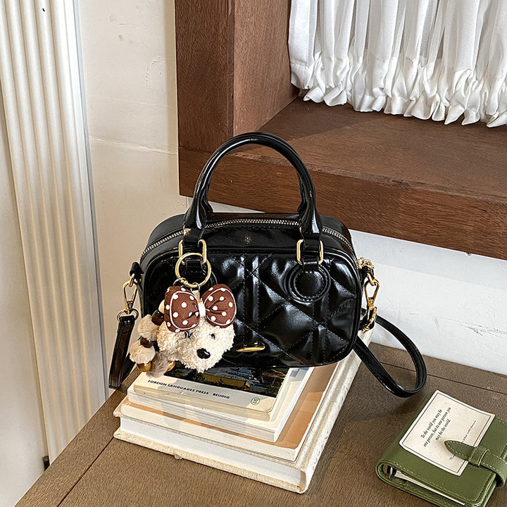 Quilted Mini Handbag with Plush Keychain