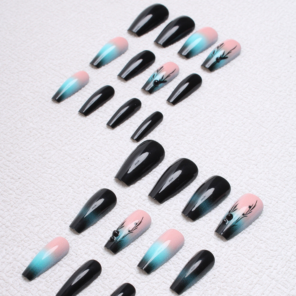 Ombre Press-On Nail Art with Floral Design Stornfield