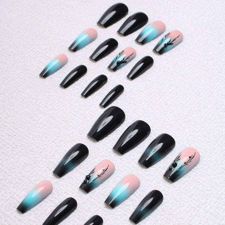 Ombre Press-On Nail Art with Floral Design Stornfield