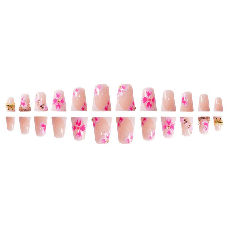 Elegant Floral Press-On Nail Art with Gem Accents Stornfield