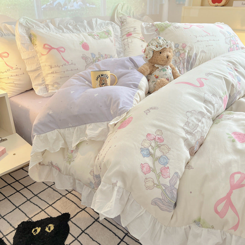 Ruffled Frilled Cotton Cartoon Animal Duvet Cover & Pillow Sham Set