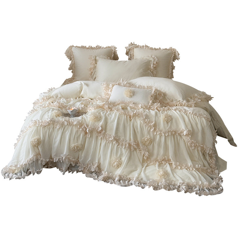 Tiered Rosette-Embellished Cotton Duvet Cover Set